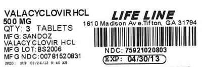 Valacyclovir HCl 500 mg Tablets Label (Valacyclovir 500mg)